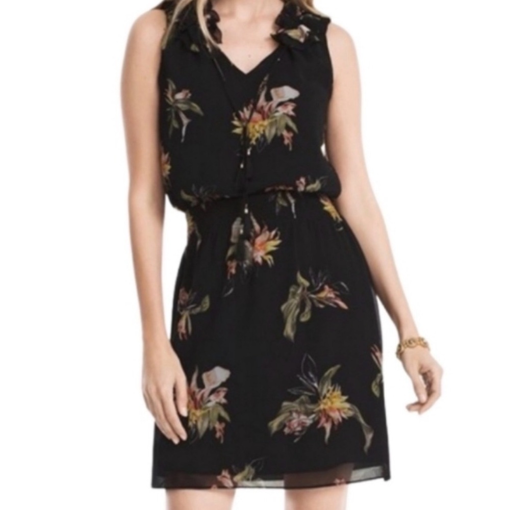 White House Black Market Black Floral Midi Dress